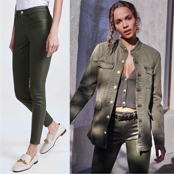 NWT L'AGENCE Faux Leather Contrast Thread High Waist Coated Skinny Ankle Jean 25 - Picture 12 of 12